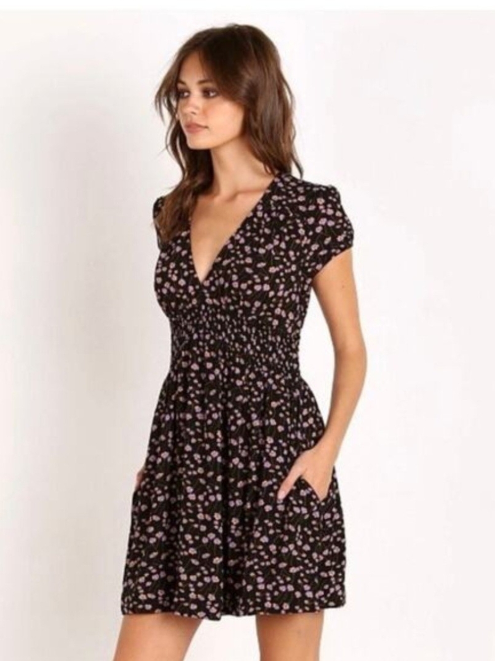 Free People Black Floral Mini Dress